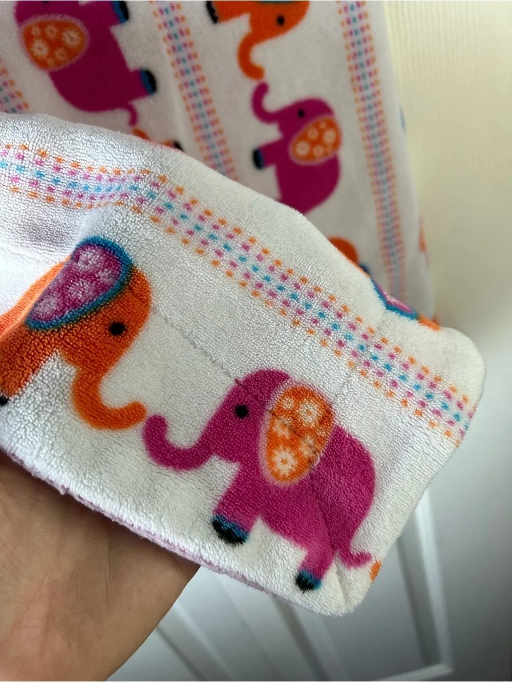RUNT 1478 Pink Orange Elephants Baby Blanket White Blue Floral Stripes Sherpa